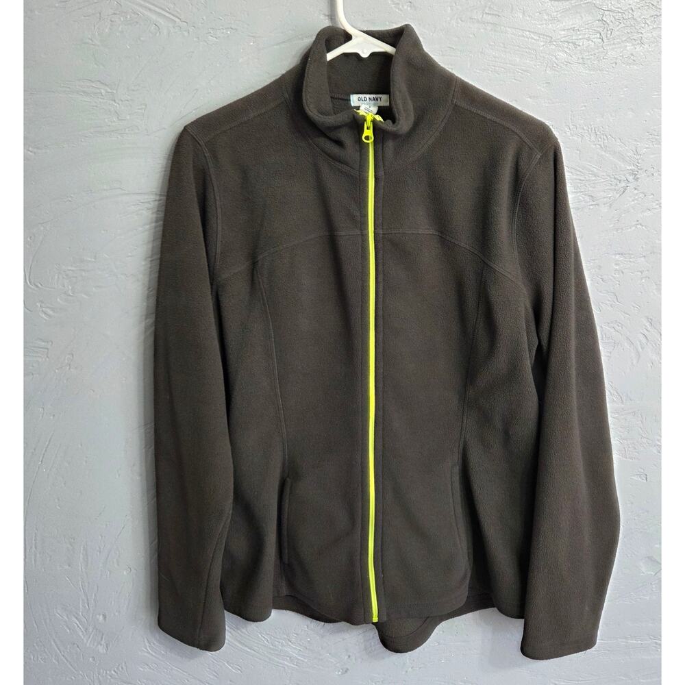 Old Navy Grey / Neon Green Zip Up Fleece Jacket Woman's Size Large